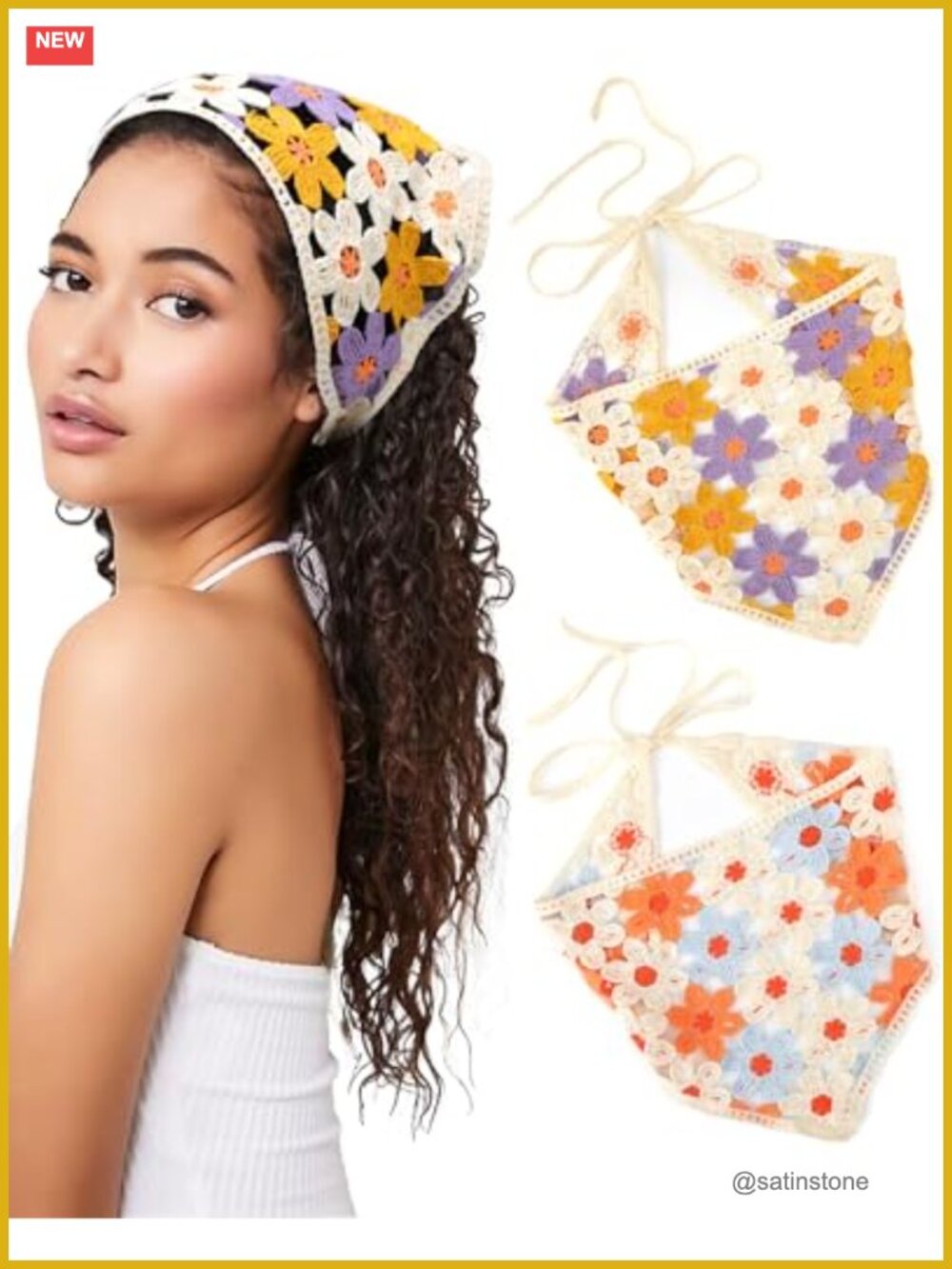 Crochet Floral Bandana Headband Tie Knitted Headscarf Hair Accessory Women Girls